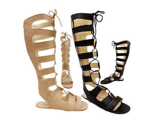 Womens Gladiator Roman Sandals Knee High Open Toe Strappy Casual Flats...